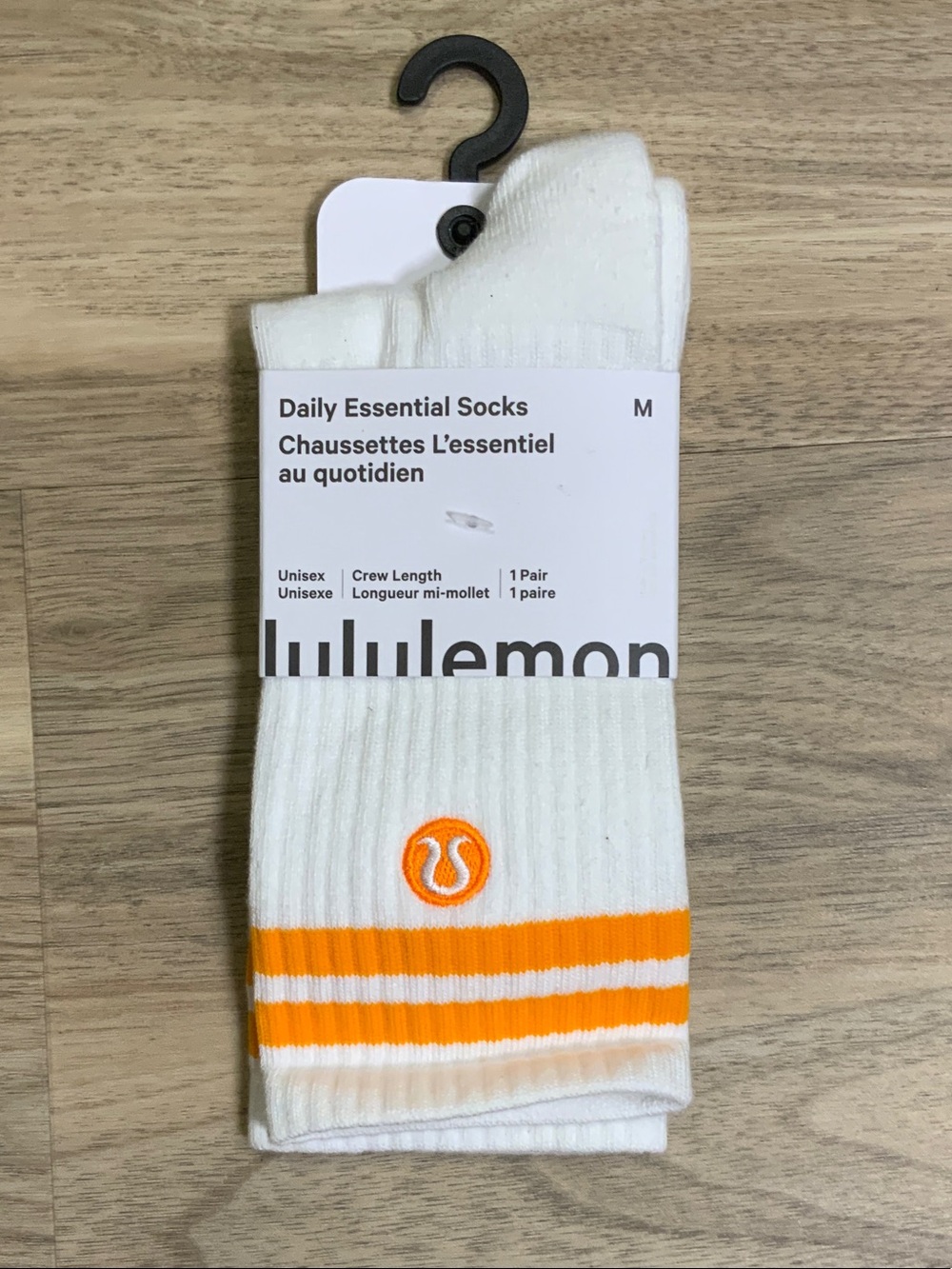lululemon athletica White Crew Socks with Orange Stripe Logo